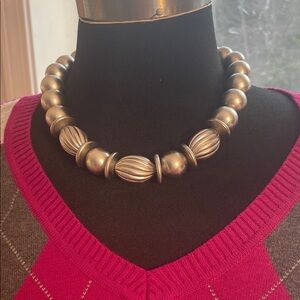 Chunky Vintage chocker in gray/silver. Disk, round, and, swirl beads lightweight